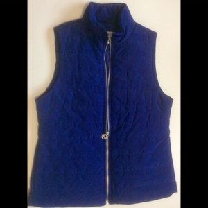 Michael Kors Quilted Vest Zip Front Blue Vest Silver Zipper Pockets Womens Small
